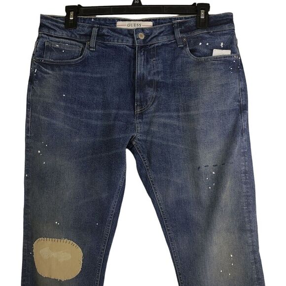 GUESS Men's Jeans Size 36 Eco Angeles Skinny Slim Fit Patch Paint Splatter - Picture 4 of 13